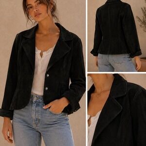 Live a Little Black Suede Leather Blazer Rhinestone Button Western Jacket XL